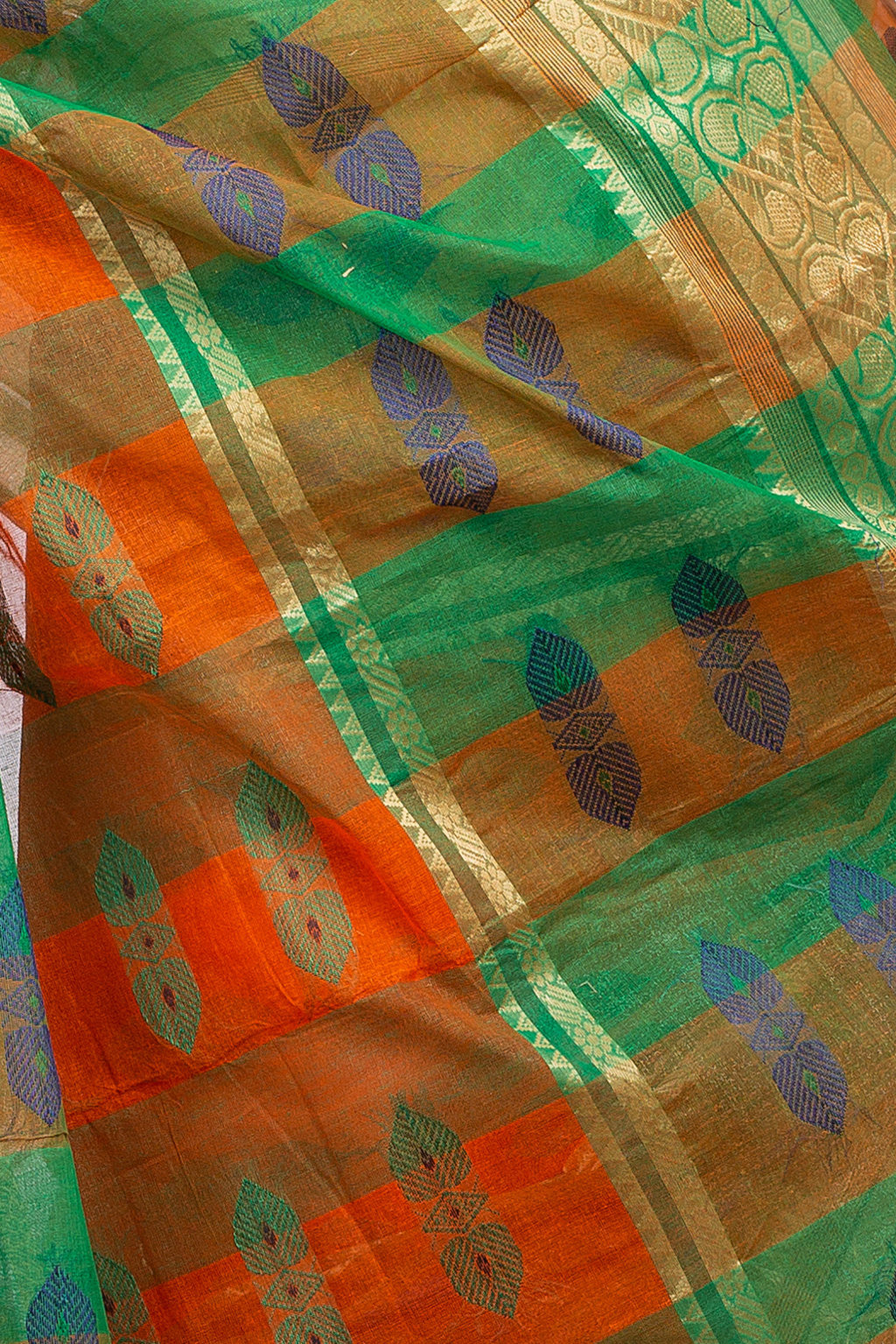 Orange Green Pure Cotton Raj Nandi Desigine Tant Saree (2830)
